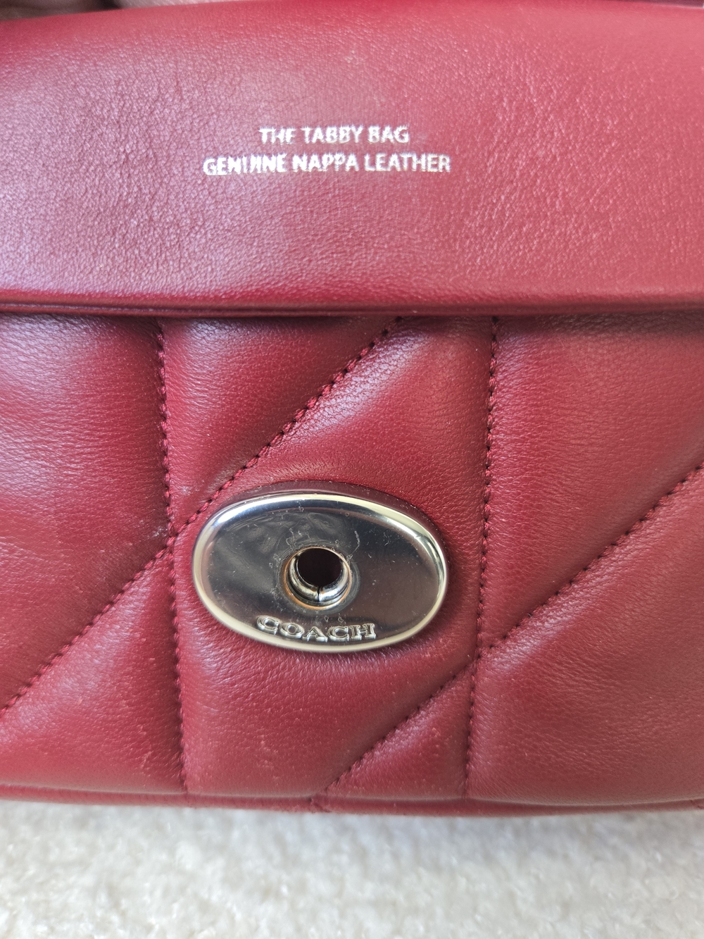 Coach Quilted Tabby 20 Red Leather Shoulder Bag with Chain Strap - Picture 10 of 11